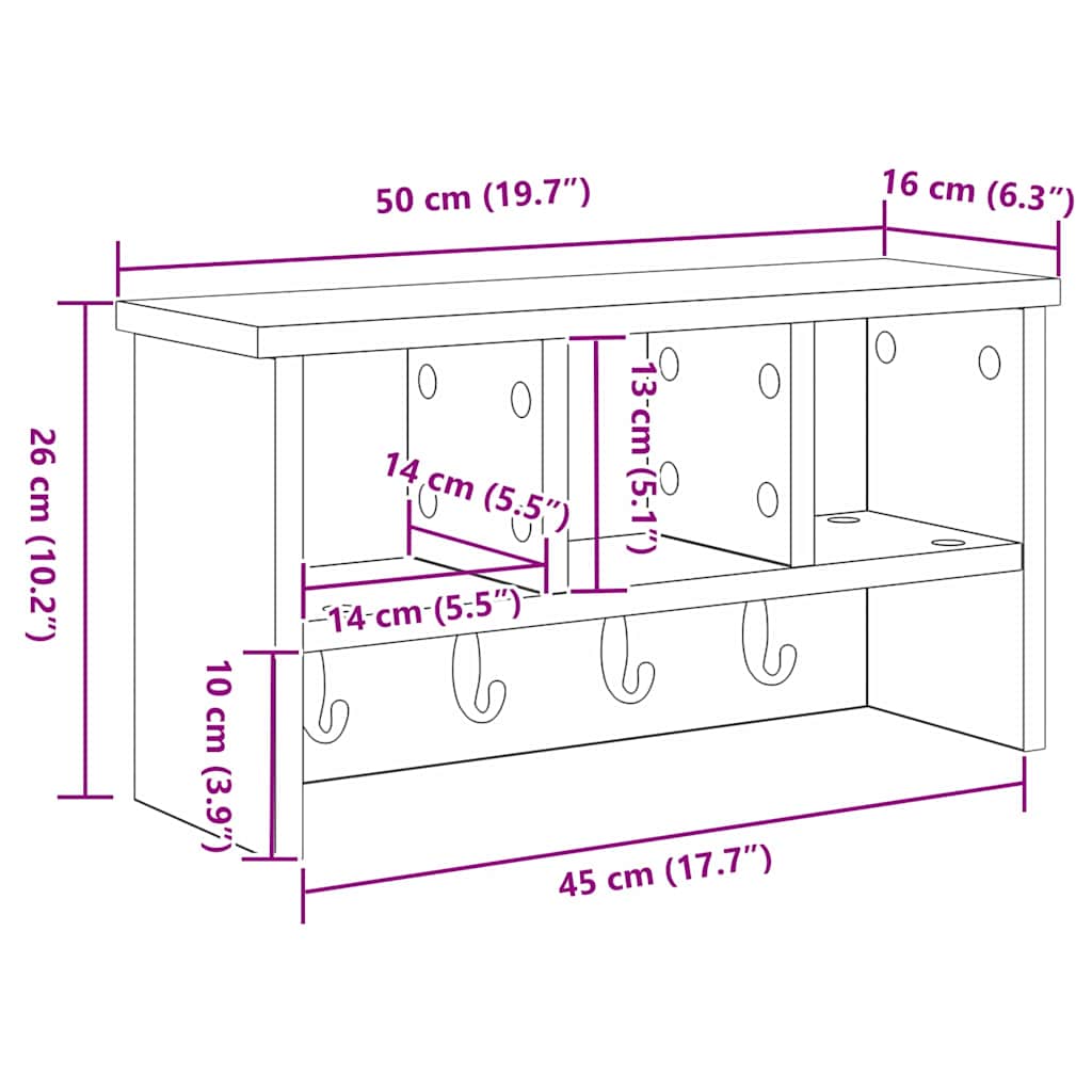 Wandmontierter nachttisch mit Regal Beton Grau 50 x 16 x 26 cm