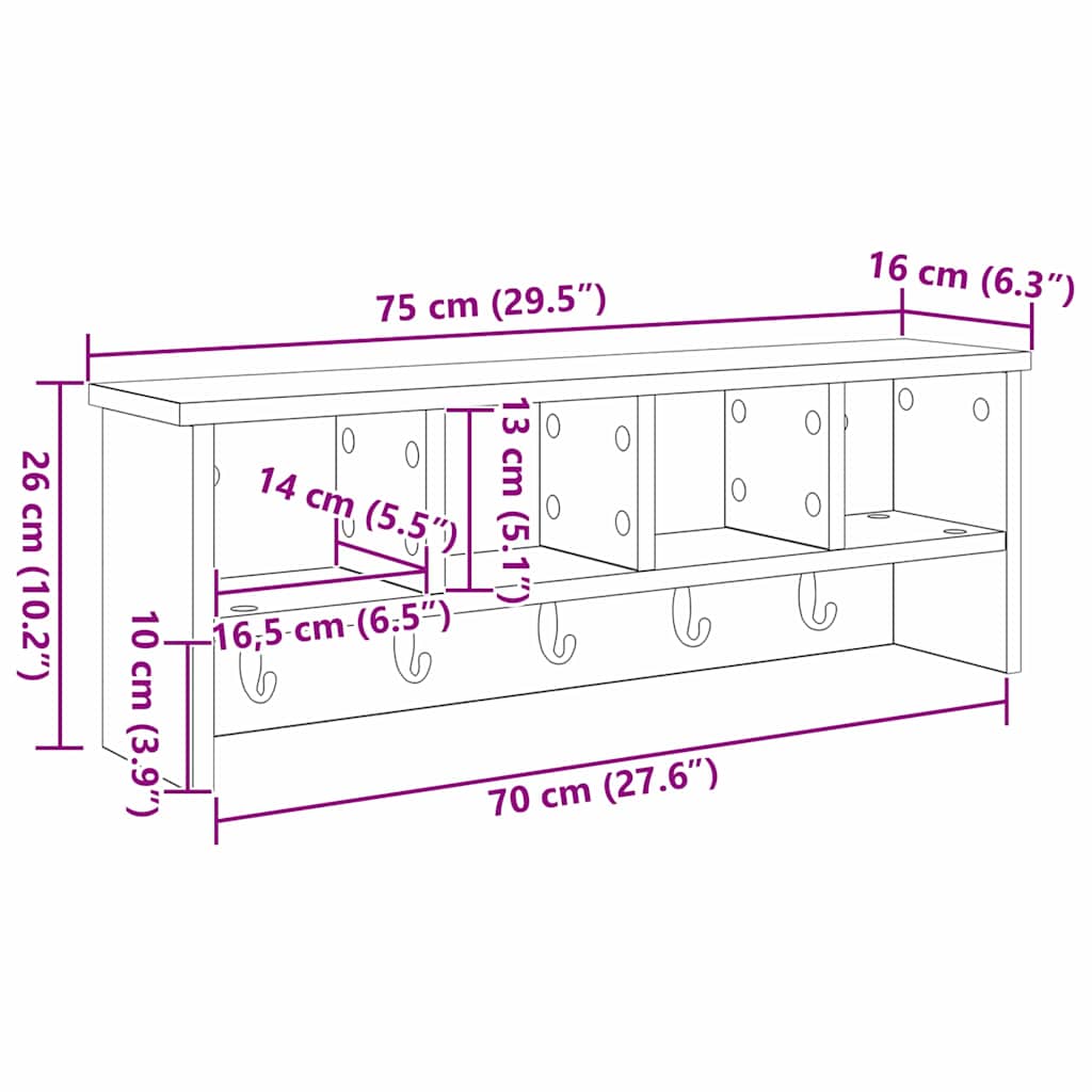 Wandmontierter nachttisch mit Regal Beton Grau 75 x 16 x 26 cm