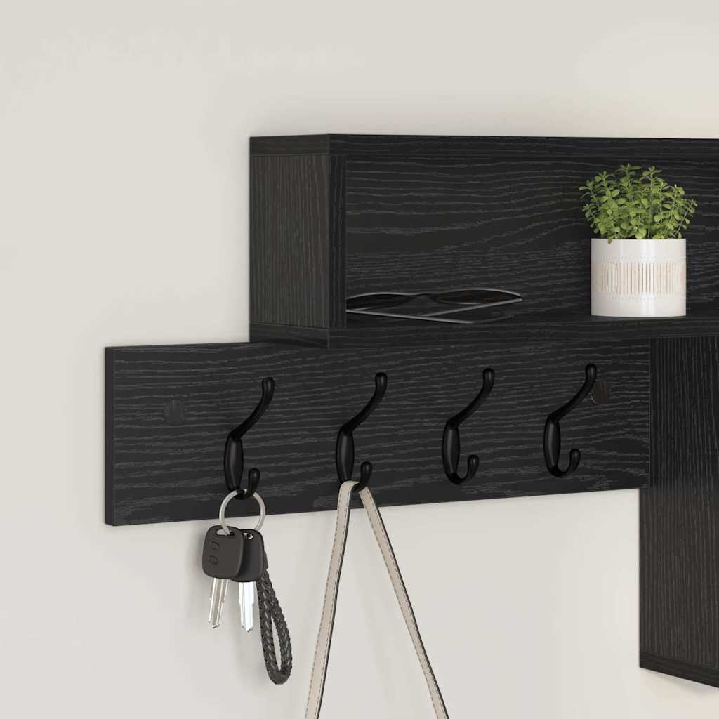 Wandmontierter nachttisch mit Regal Schwarz Eichen-Optik