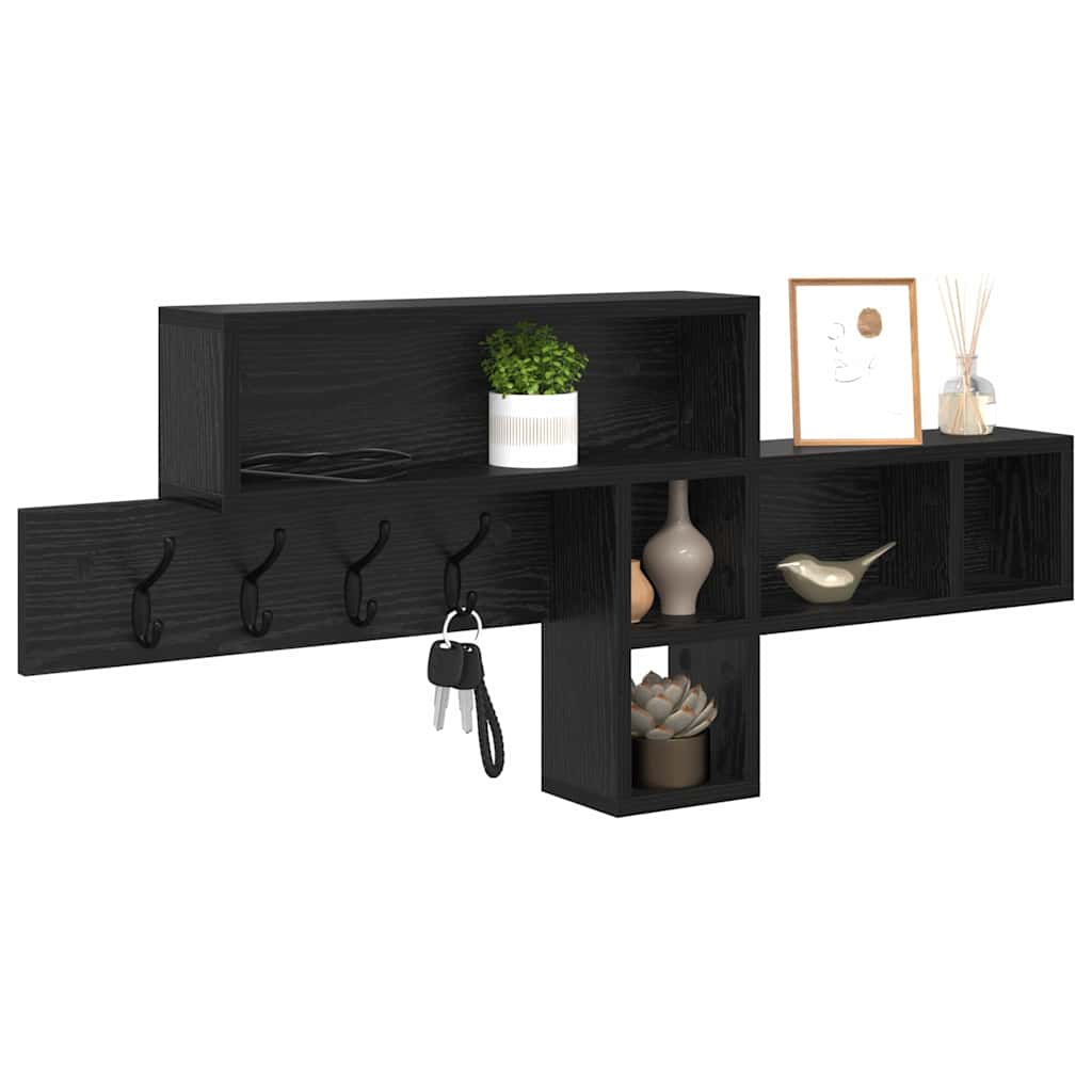 Wandmontierter nachttisch mit Regal Schwarz Eichen-Optik