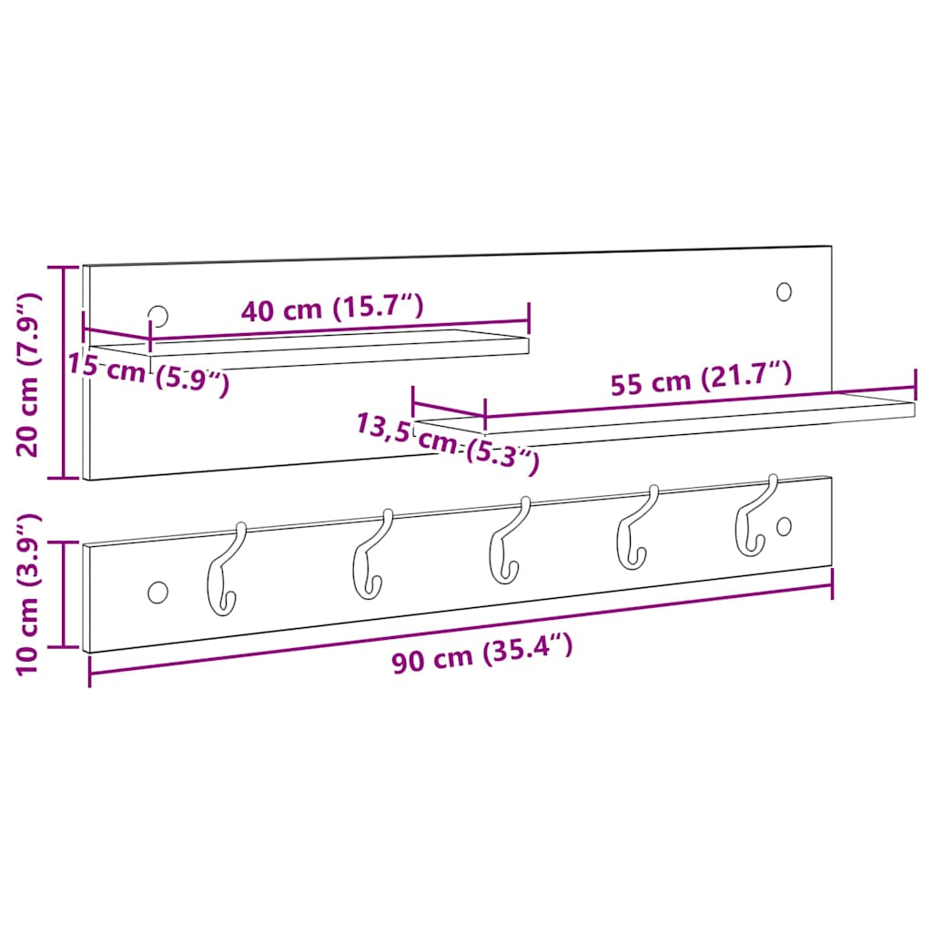 Wandmontierter nachttisch mit Regal Beton Grau 90 x 15 x 36 cm