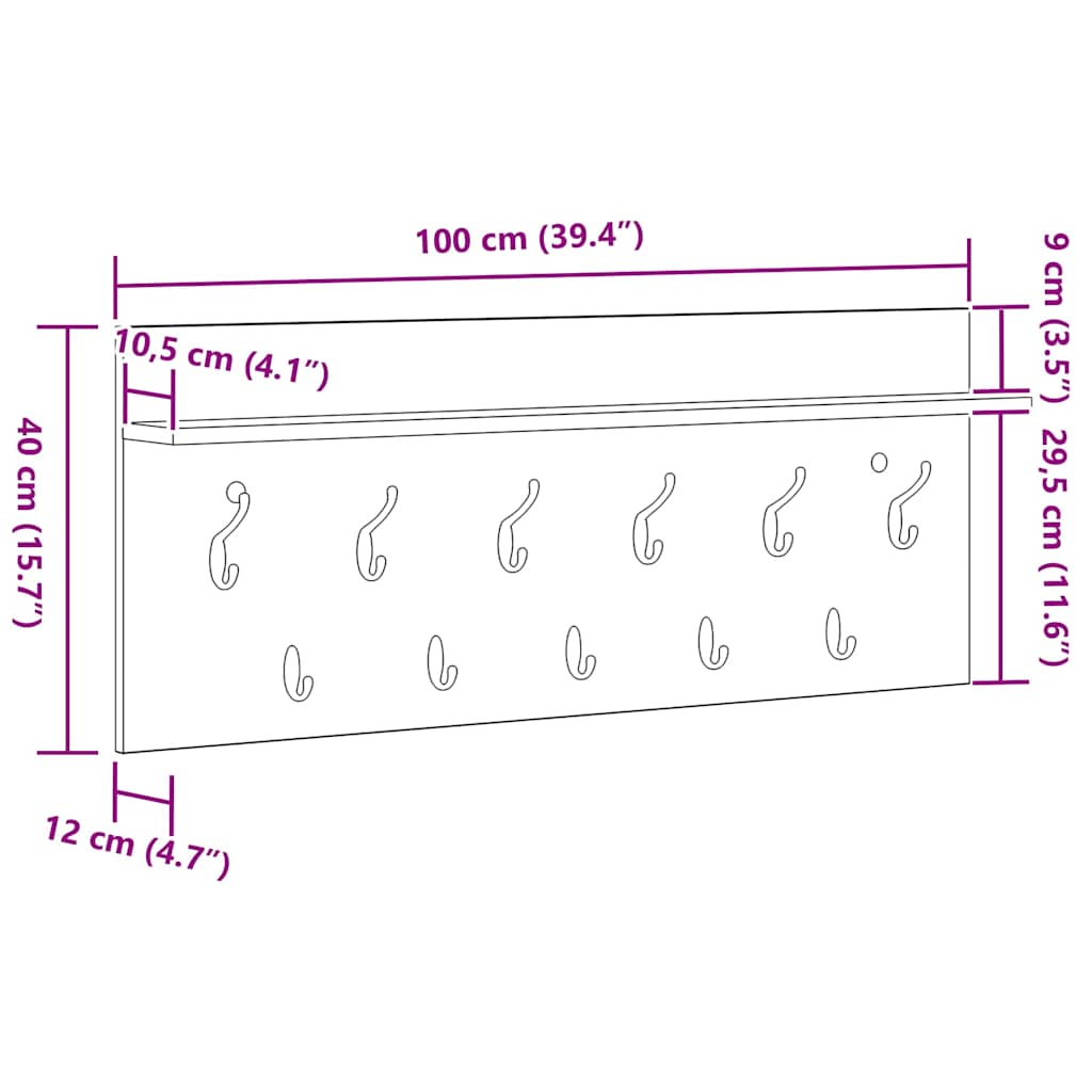 Wandmontierter nachttisch mit Regal Altholz 100 x 40 x 12 cm