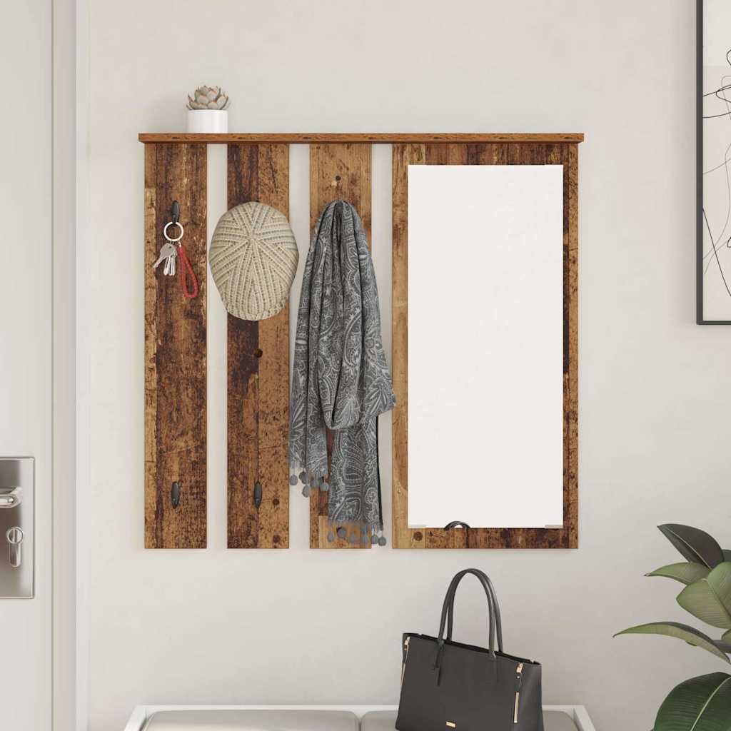 Wandmontierter Kleiderständer mit Regal Altholz 84 x 10 x 80 cm