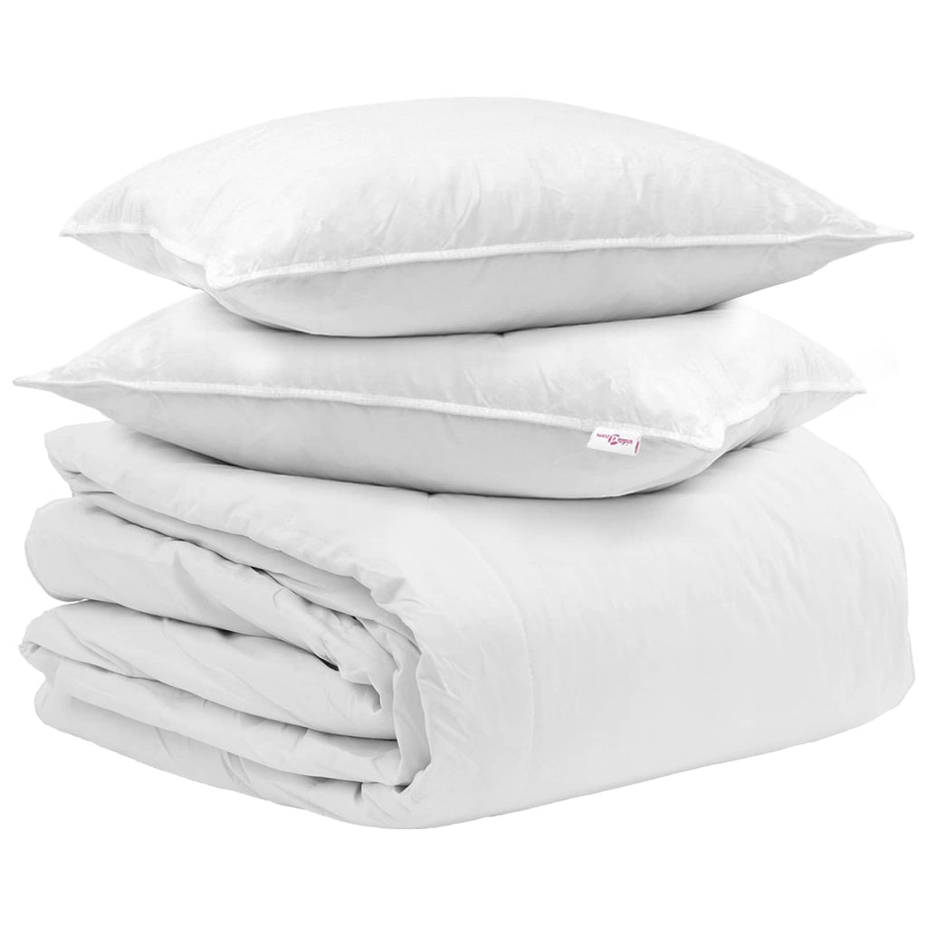 Bettdecken Set mit Kissen 3 pcs Weiß Daunenfeder