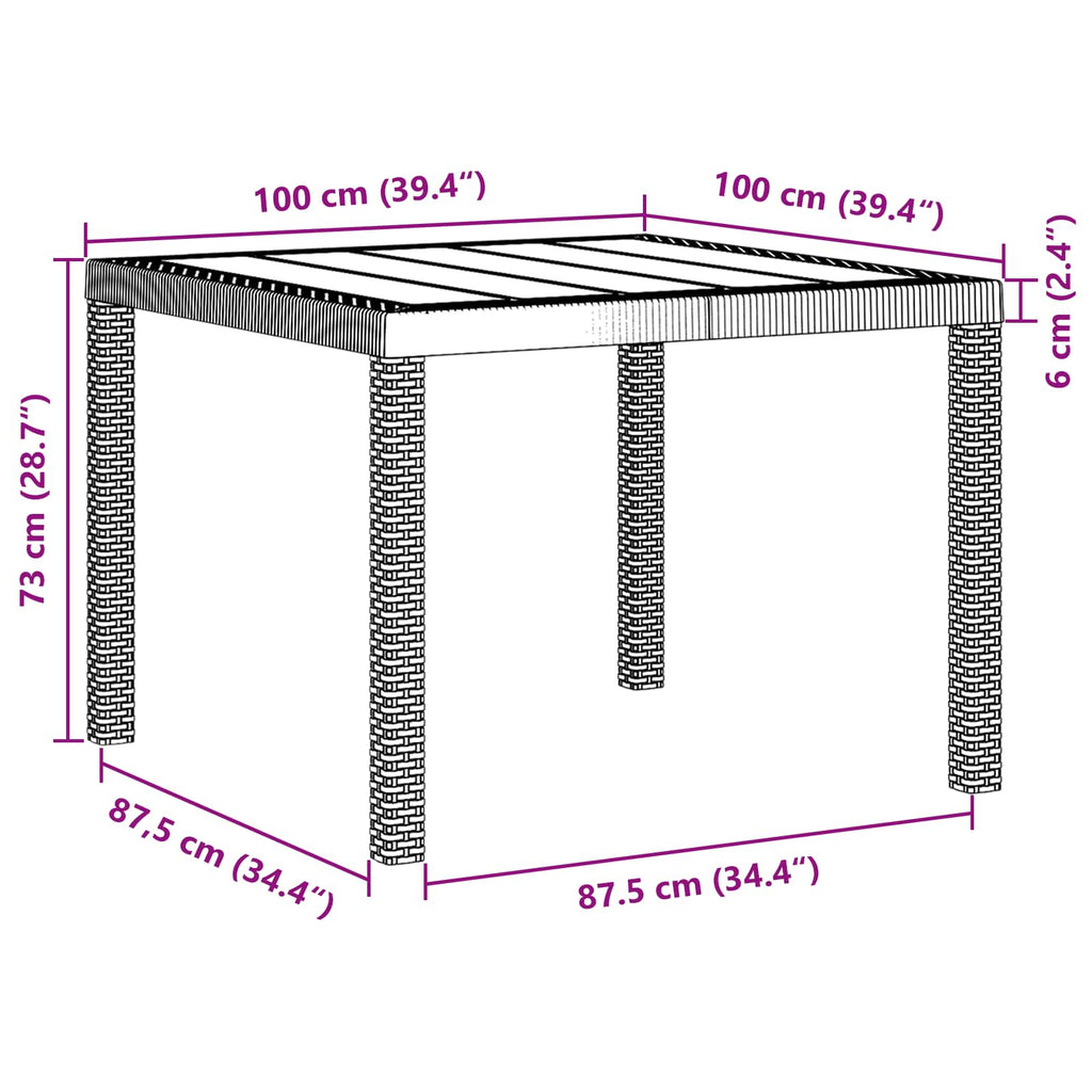 Gartentisch Anthrazit 100 x 100 x 73 cm Poly-Rattan