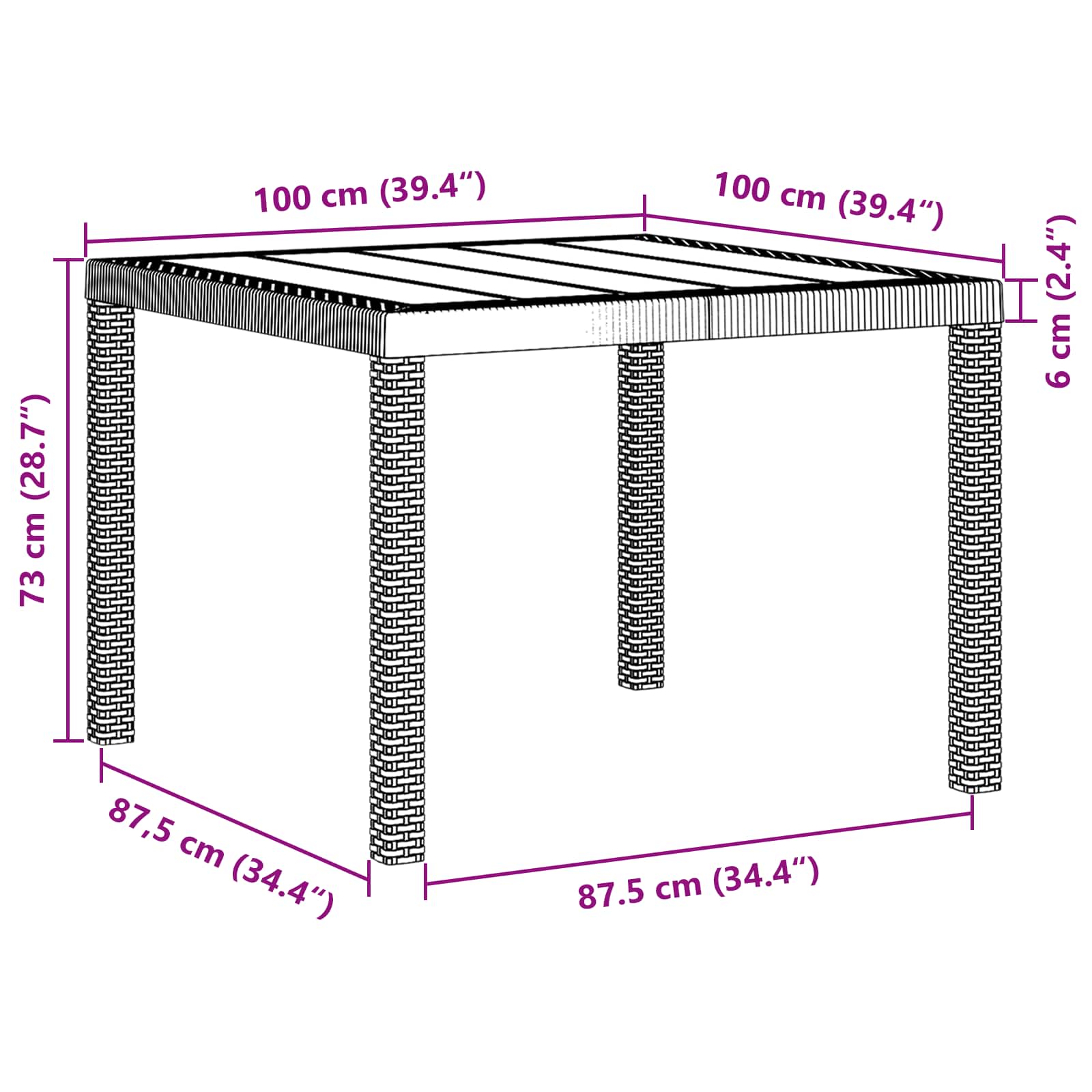 Gartentisch Anthrazit 100 x 100 x 73 cm Poly-Rattan