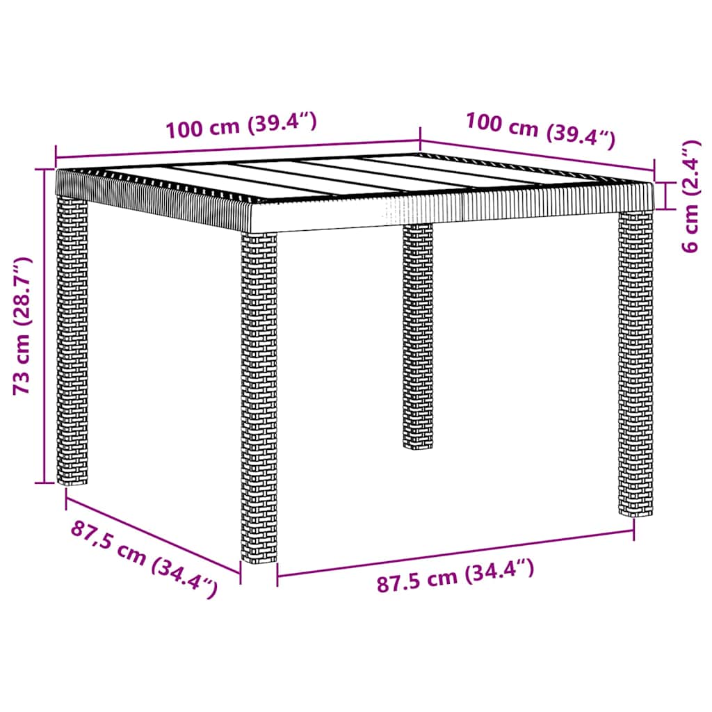 Gartentisch Weiß 100 x 100 x 73 cm Poly-Rattan