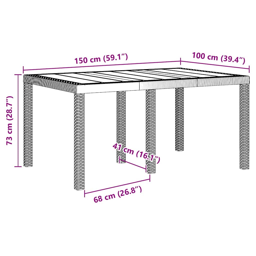 Gartentisch Weiß 150 x 100 x 73 cm Poly-Rattan