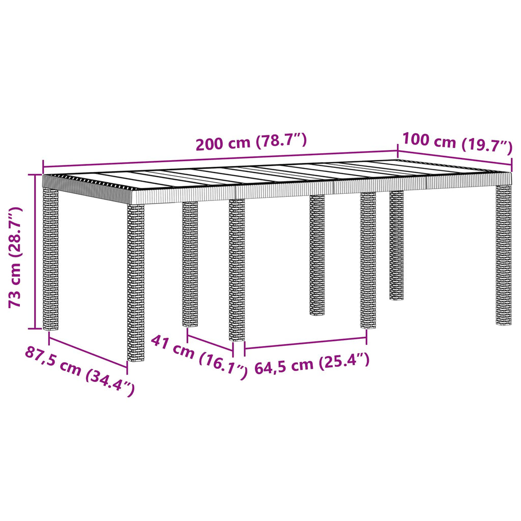 Gartentisch Anthrazit 200 x 100 x 73 cm Poly-Rattan
