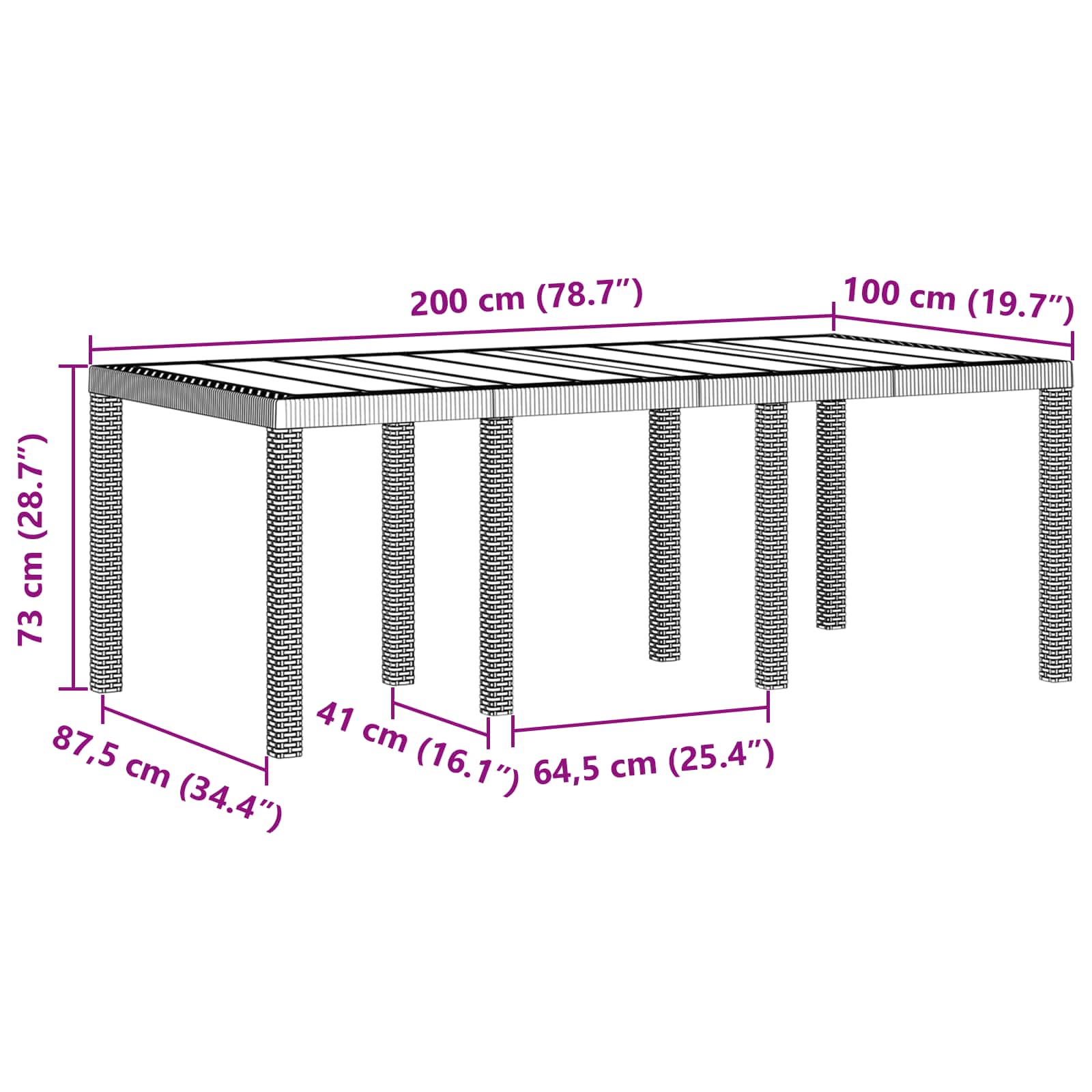 Gartentisch Braun 200 x 100 x 73 cm Poly-Rattan