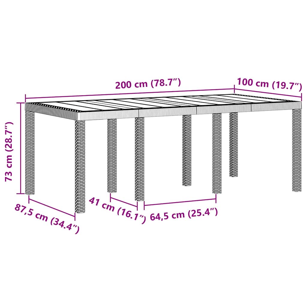Gartentisch Hellgrau 200 x 100 x 73 cm Poly-Rattan
