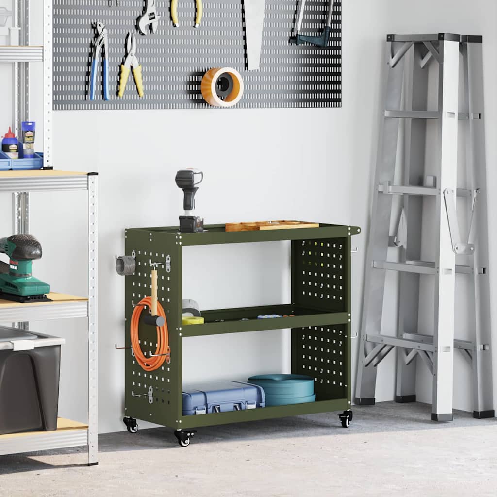 Werkzeugwagen Olive Grün 75 x 35 x 73 cm Kaltgewalzter Stahl