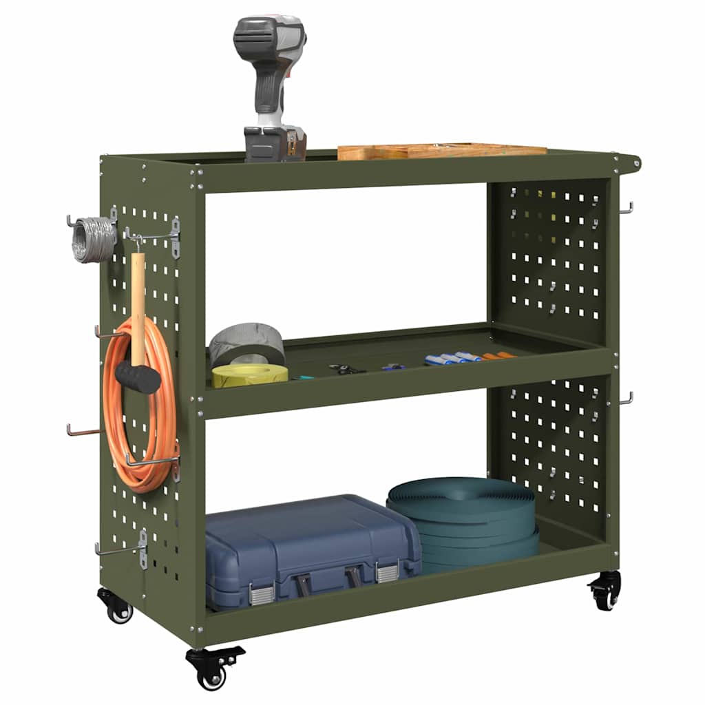 Werkzeugwagen Olive Grün 75 x 35 x 73 cm Kaltgewalzter Stahl