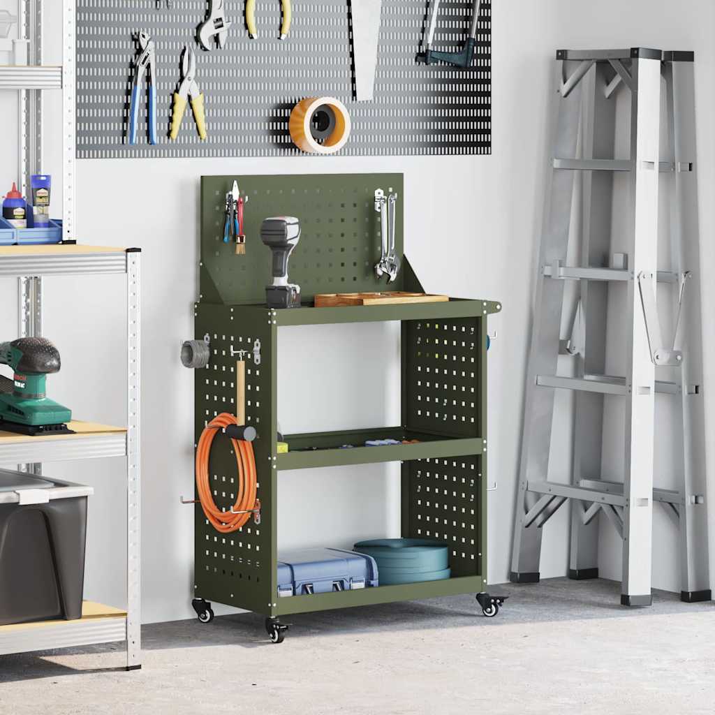 Werkzeugwagen Olive Grün 65 x 35 x 111 cm Kaltgewalzter Stahl