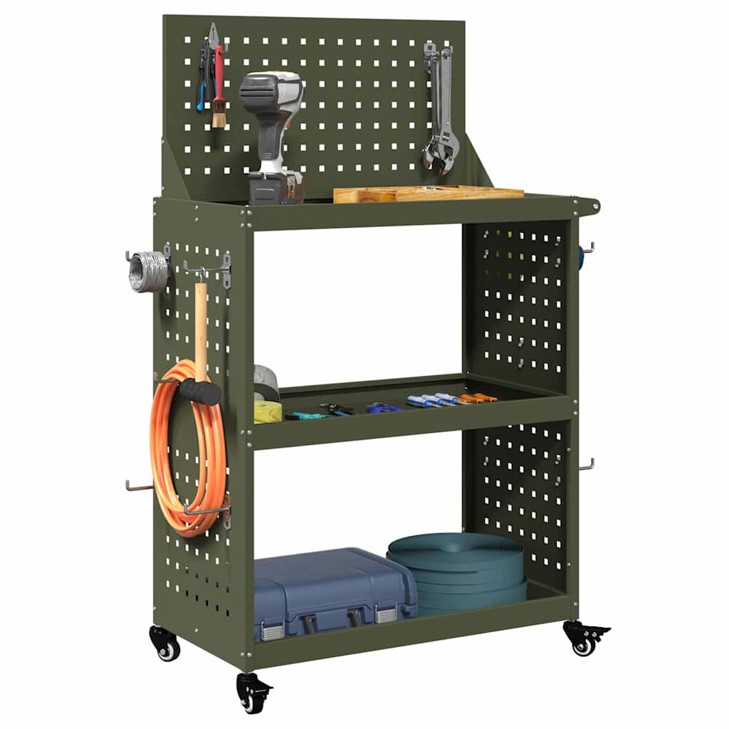 Werkzeugwagen Olive Grün 65 x 35 x 111 cm Kaltgewalzter Stahl