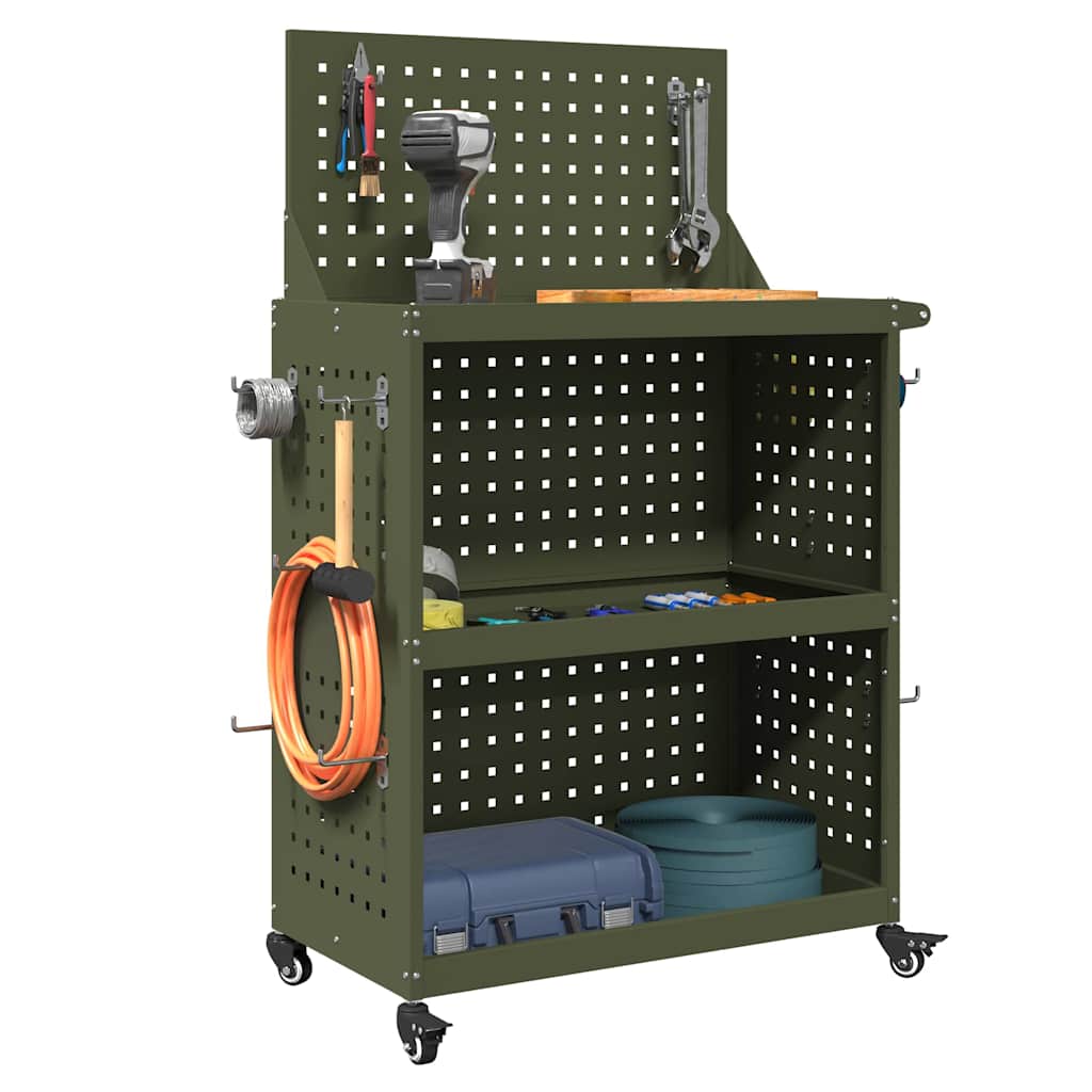 Werkzeugwagen Olive Grün 65 x 35 x 111 cm Kaltgewalzter Stahl