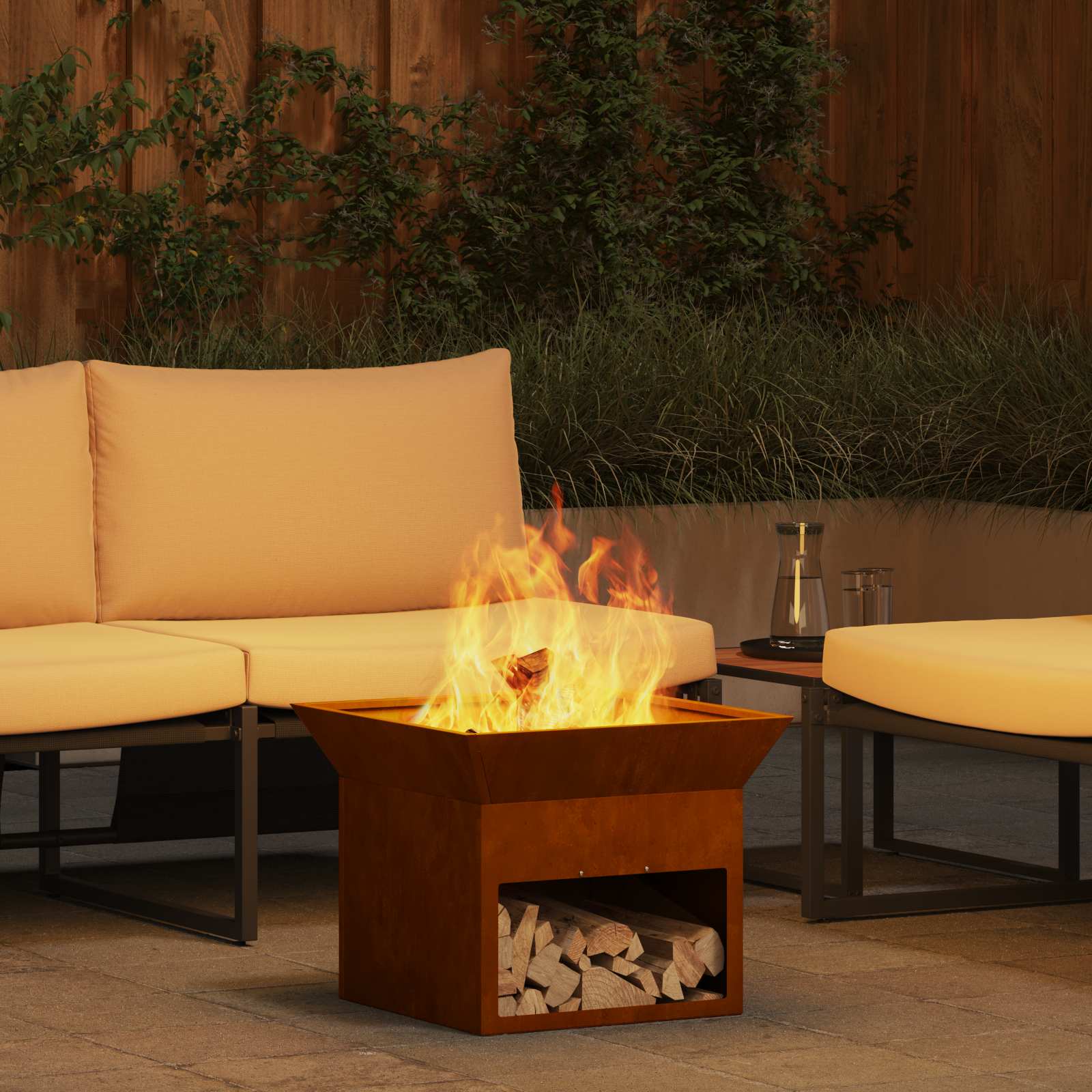 Feuerstelle Rostig 50 x 50 x 40 cm Wetterfeststahl