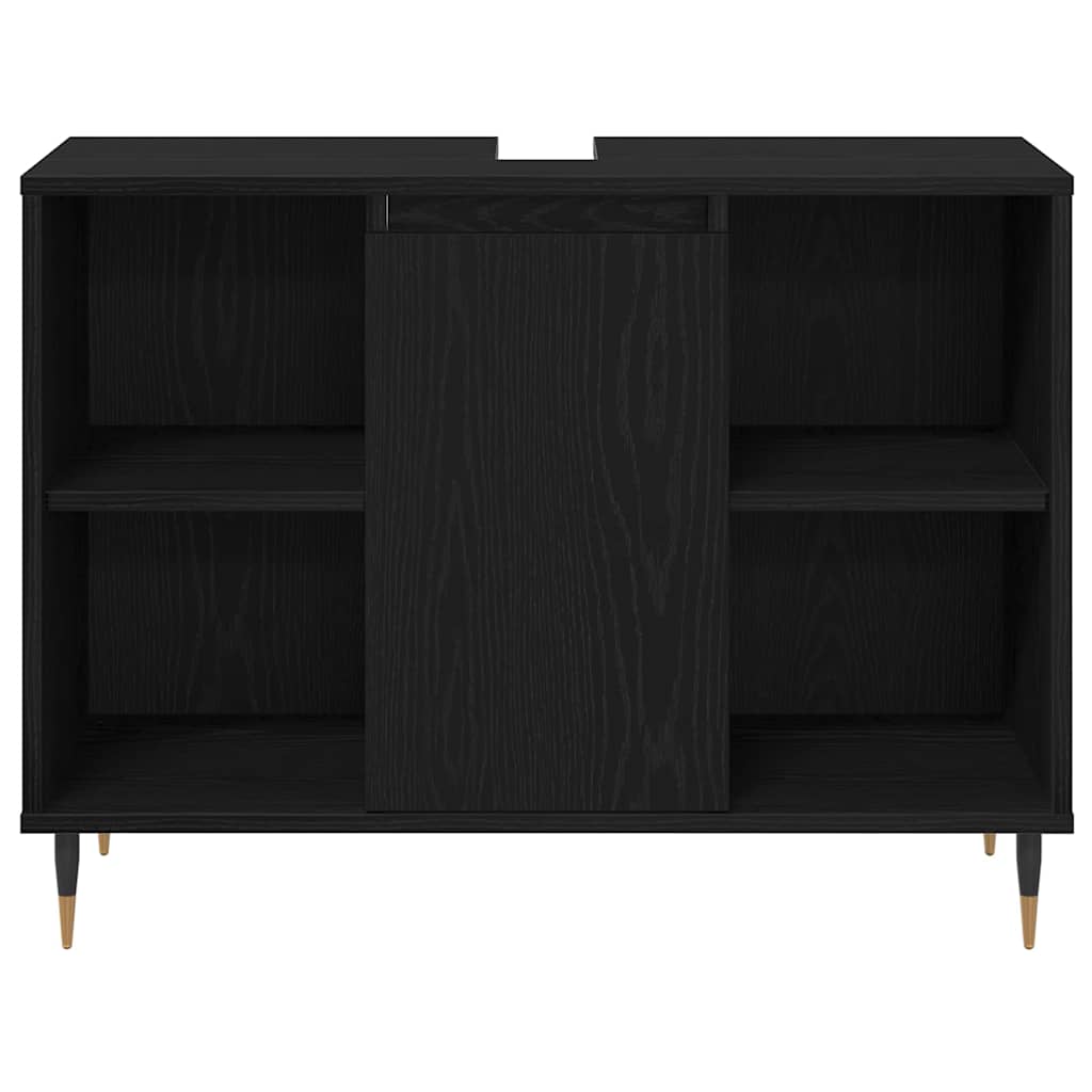 Badezimmermöbel-Set 3 pcs Schwarz Eichen-Optik Holzwerkstoff