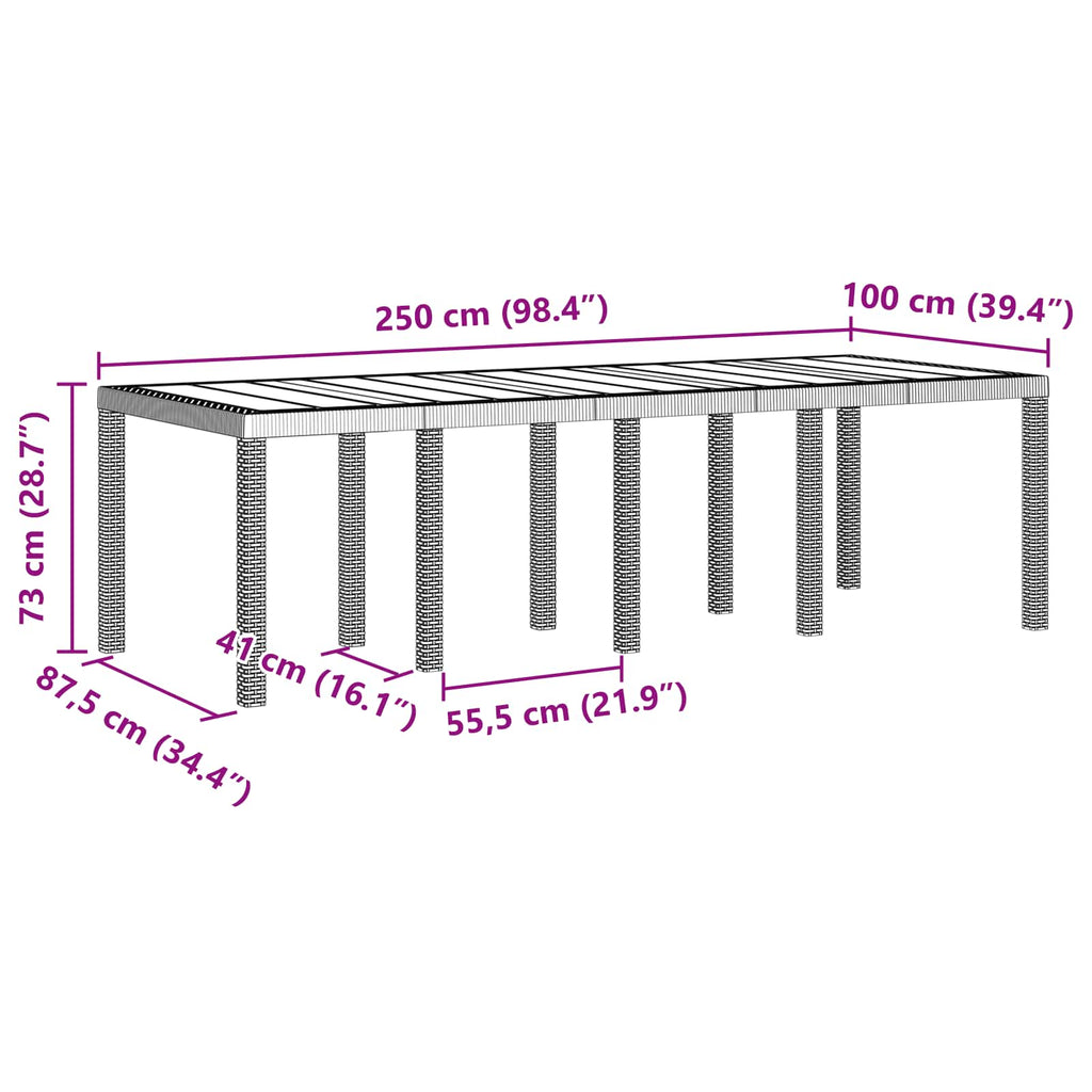 Gartentisch Braun 250 x 100 x 73 cm Poly-Rattan
