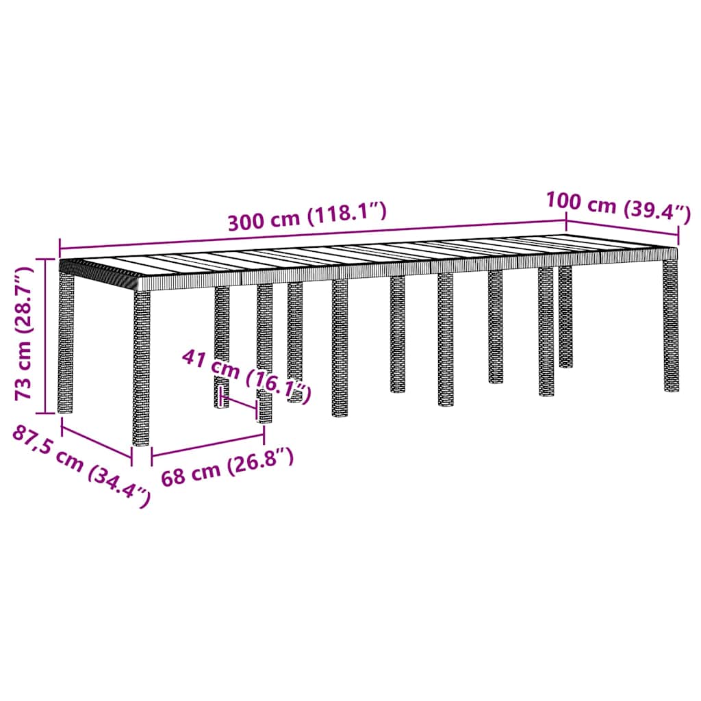 Gartentisch Weiß 300 x 100 x 73 cm Poly-Rattan