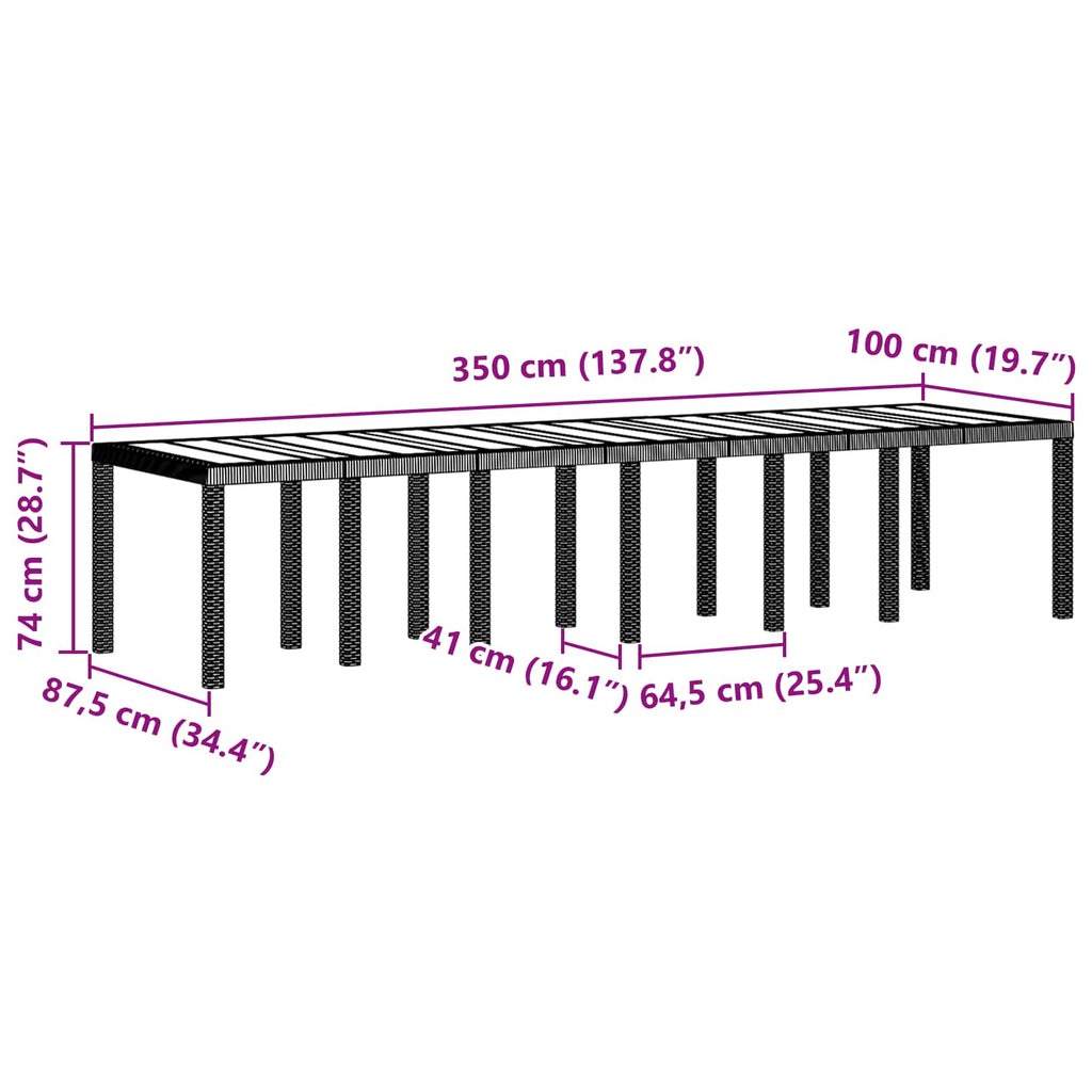 Gartentisch Braun 350 x 100 x 74 cm Poly-Rattan
