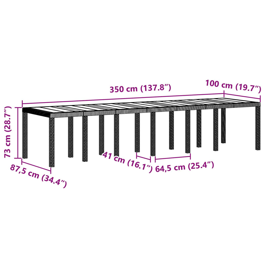 Gartentisch Hellgrau 350 x 100 x 74 cm Poly-Rattan