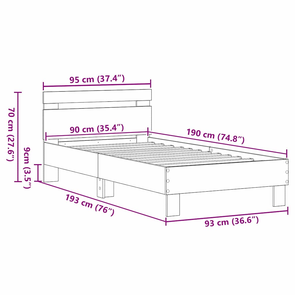 Bettrahmen Schwarz Eichen-Optik 193 x 95 x 88 cm Holzwerkstoff