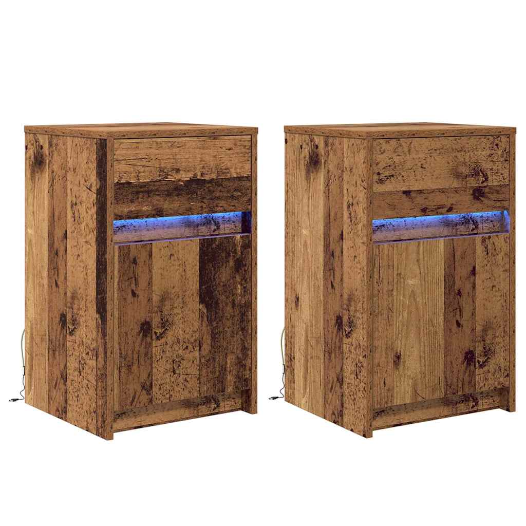 LED Nachttisch 2 pcs Altholz 38 x 34 x 61 cm Holzwerkstoff