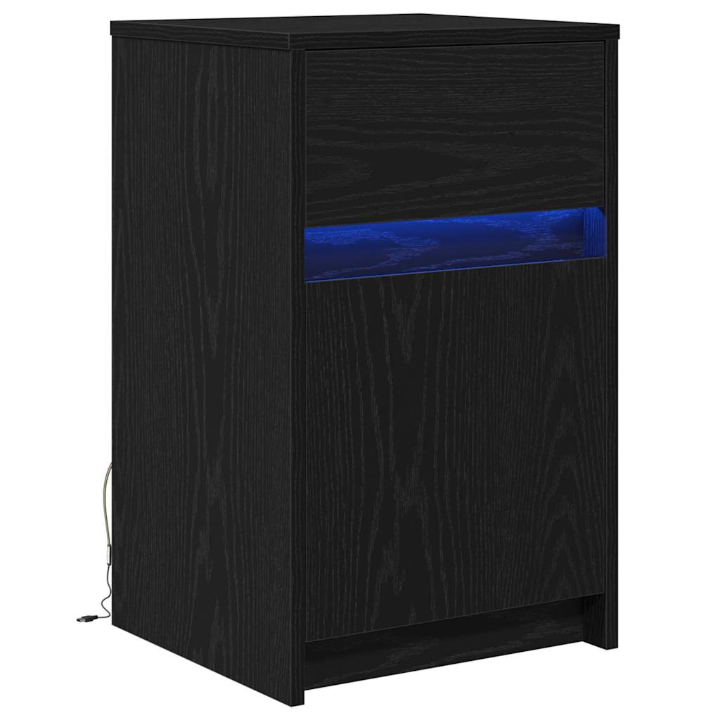 LED Nachttisch Schwarz Eichen-Optik 38 x 34 x 61 cm