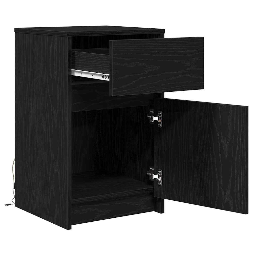 LED Nachttisch Schwarz Eichen-Optik 38 x 34 x 61 cm