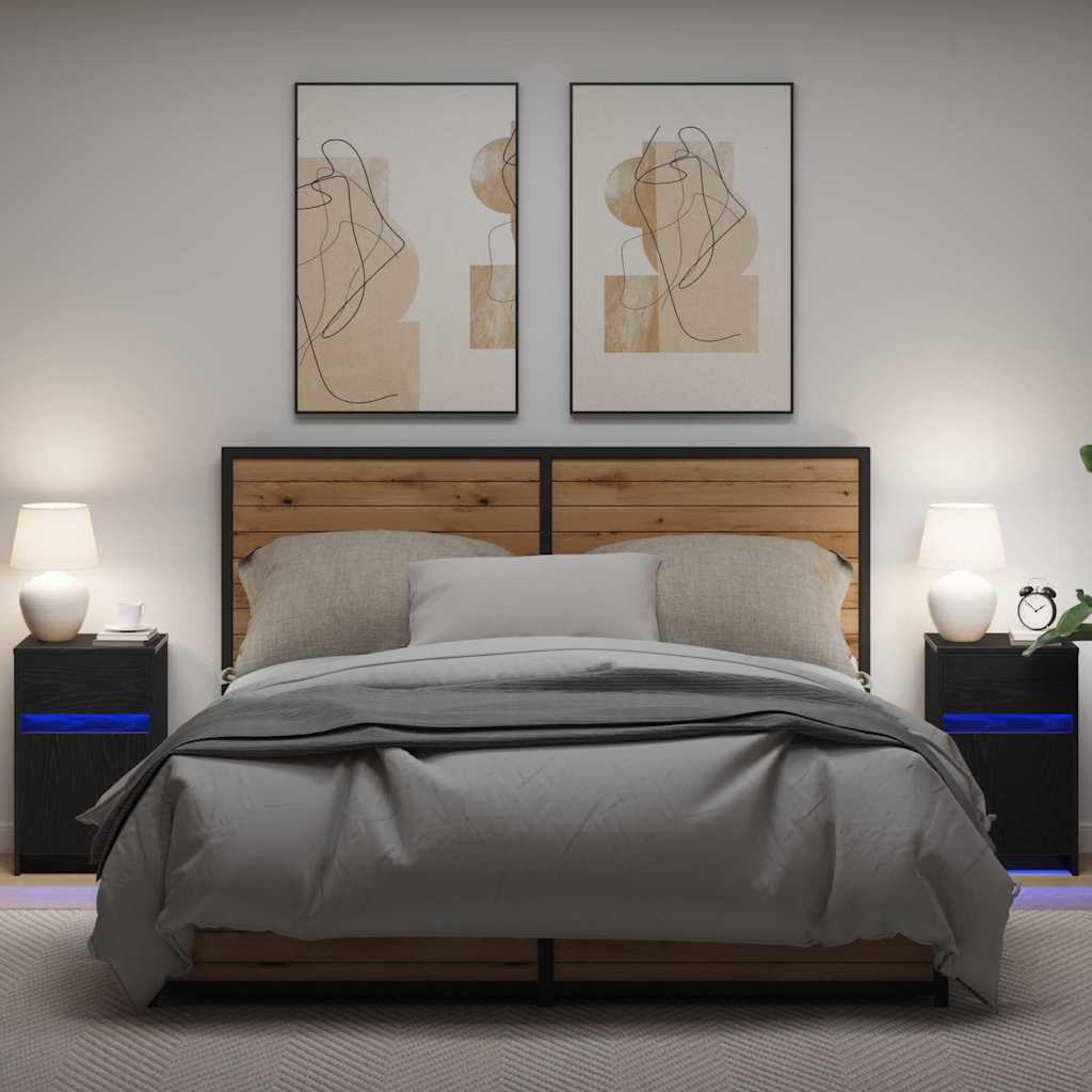 LED Nachttisch 2 pcs Schwarz Eichen-Optik 38 x 34 x 61 cm