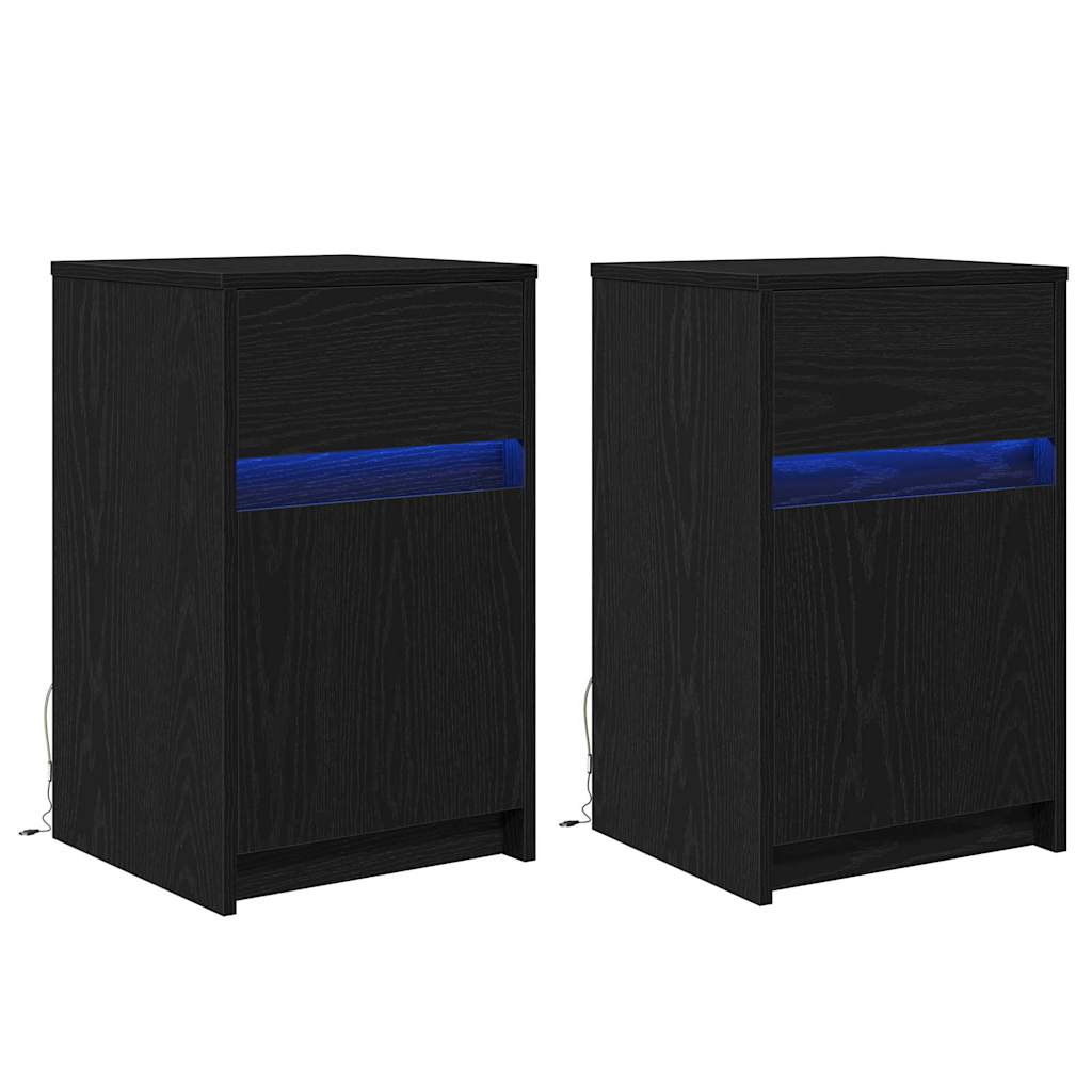 LED Nachttisch 2 pcs Schwarz Eichen-Optik 38 x 34 x 61 cm