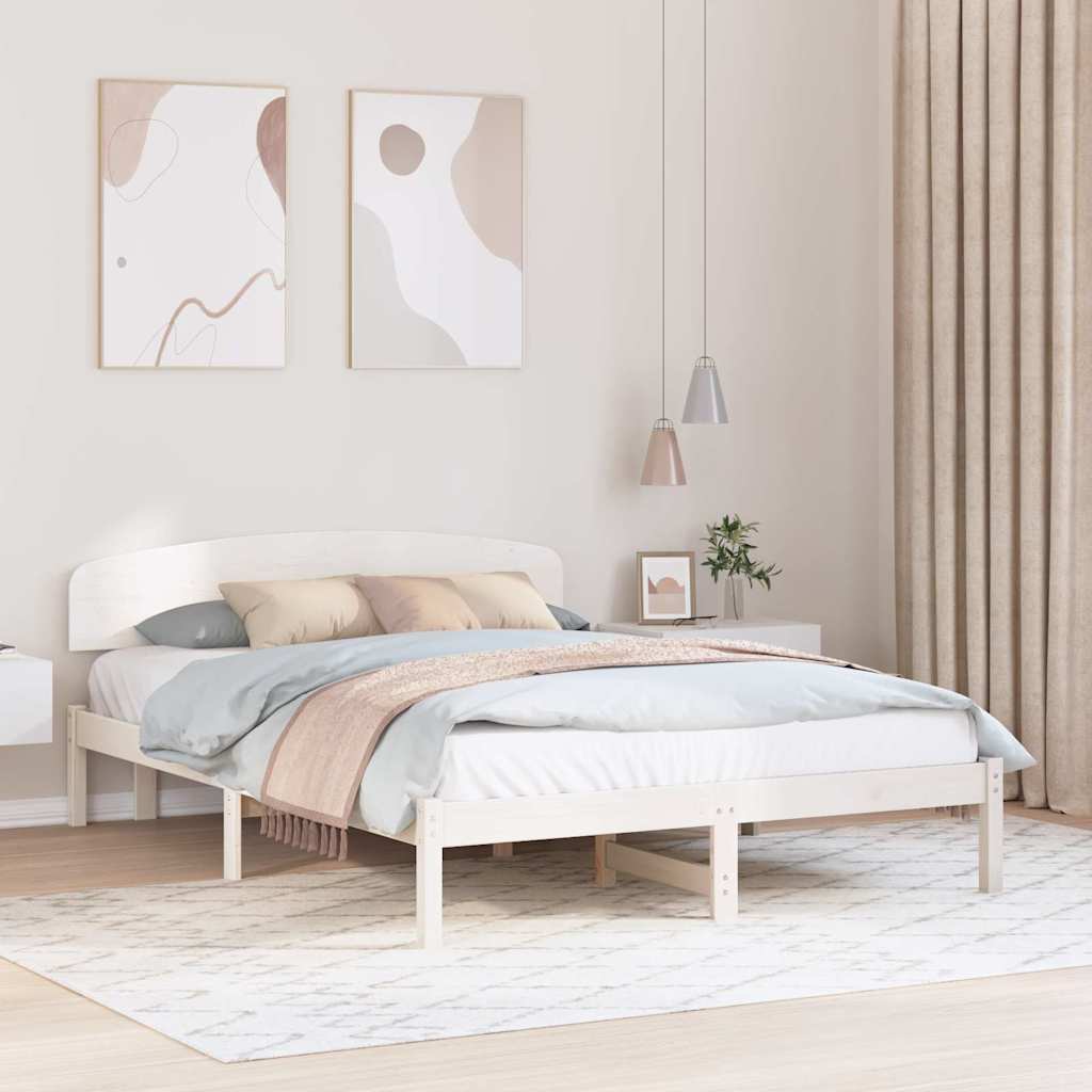Bettrahmen mit Kopfteil Weiß 160 x 200 cm Massives Kiefernholz