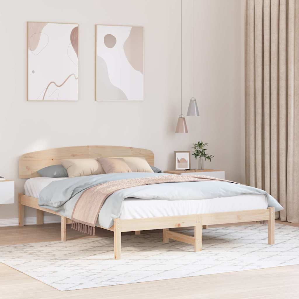 Bettrahmen mit Kopfteil Natur 150 x 200 cm Massives Kiefernholz