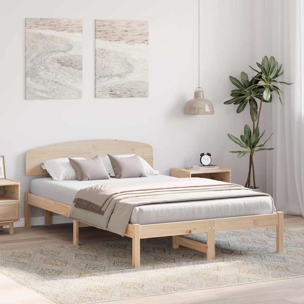Bettrahmen mit Kopfteil Natur 140 x 190 cm Massives Kiefernholz