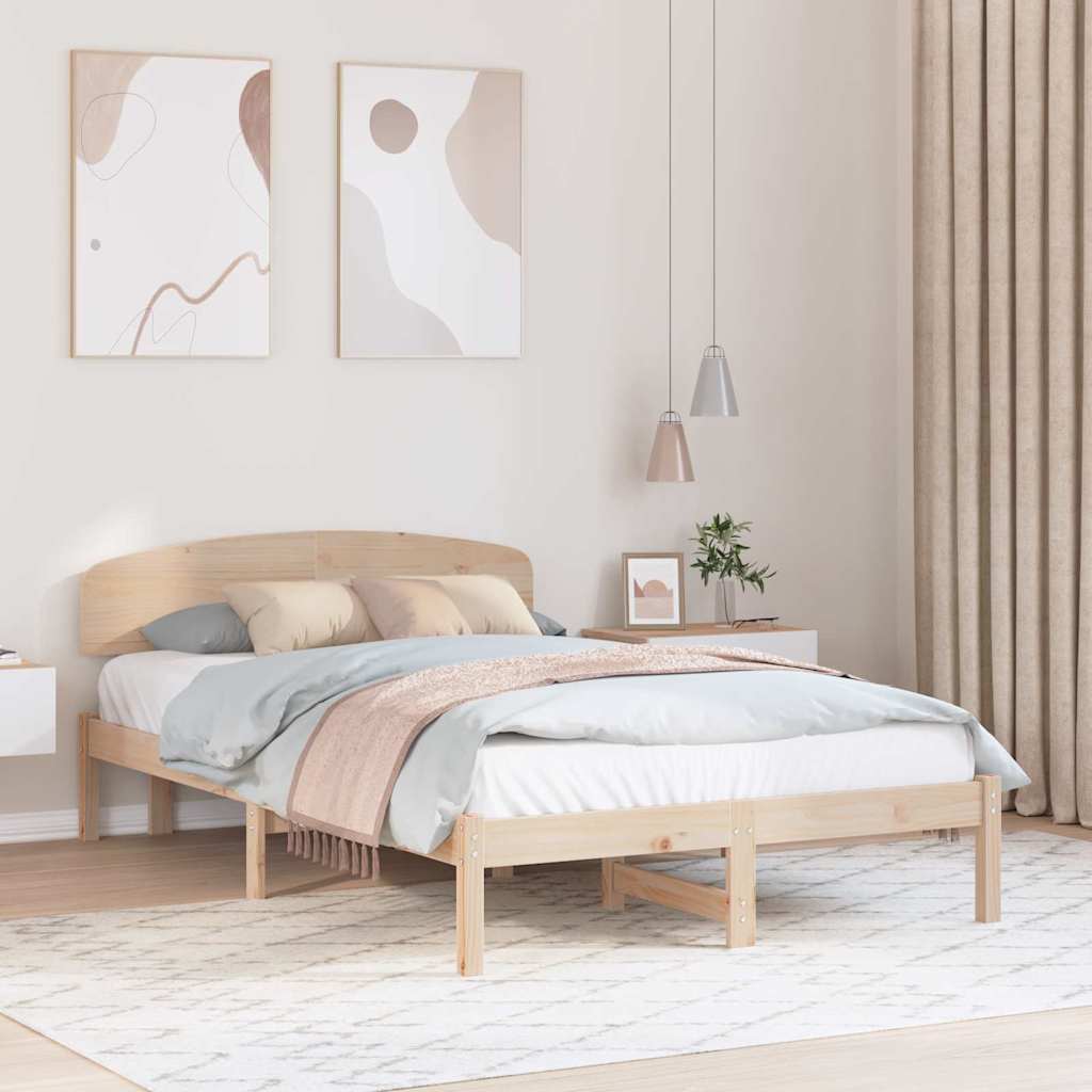 Bettrahmen mit Kopfteil Natur 135 x 190 cm Massives Kiefernholz