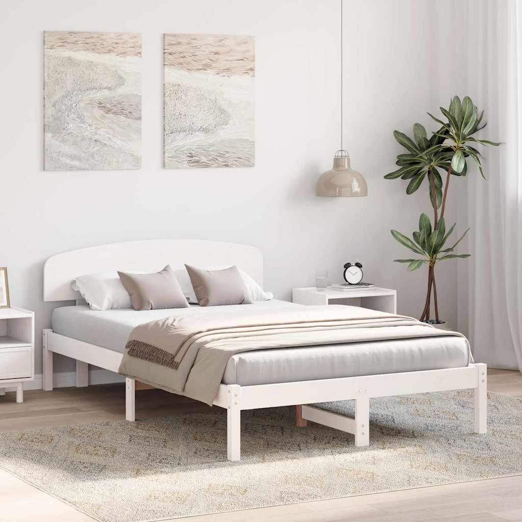 Bettrahmen mit Kopfteil Weiß 120 x 190 cm Massives Kiefernholz