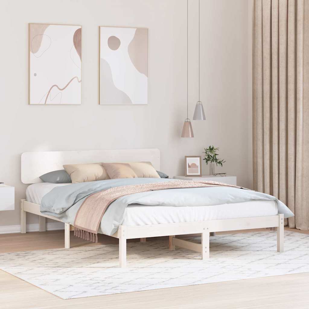 Bettrahmen mit Kopfteil Weiß 200 x 200 cm Massives Kiefernholz