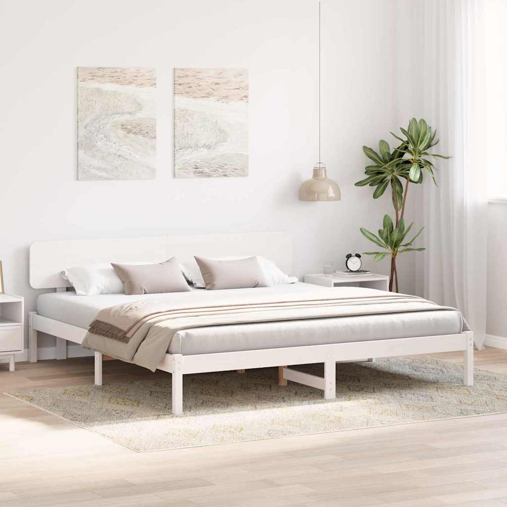 Bettrahmen mit Kopfteil Weiß 180 x 200 cm Massives Kiefernholz
