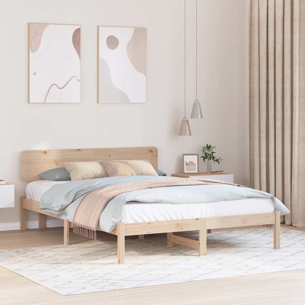 Bettrahmen mit Kopfteil Natur 150 x 200 cm Massives Kiefernholz