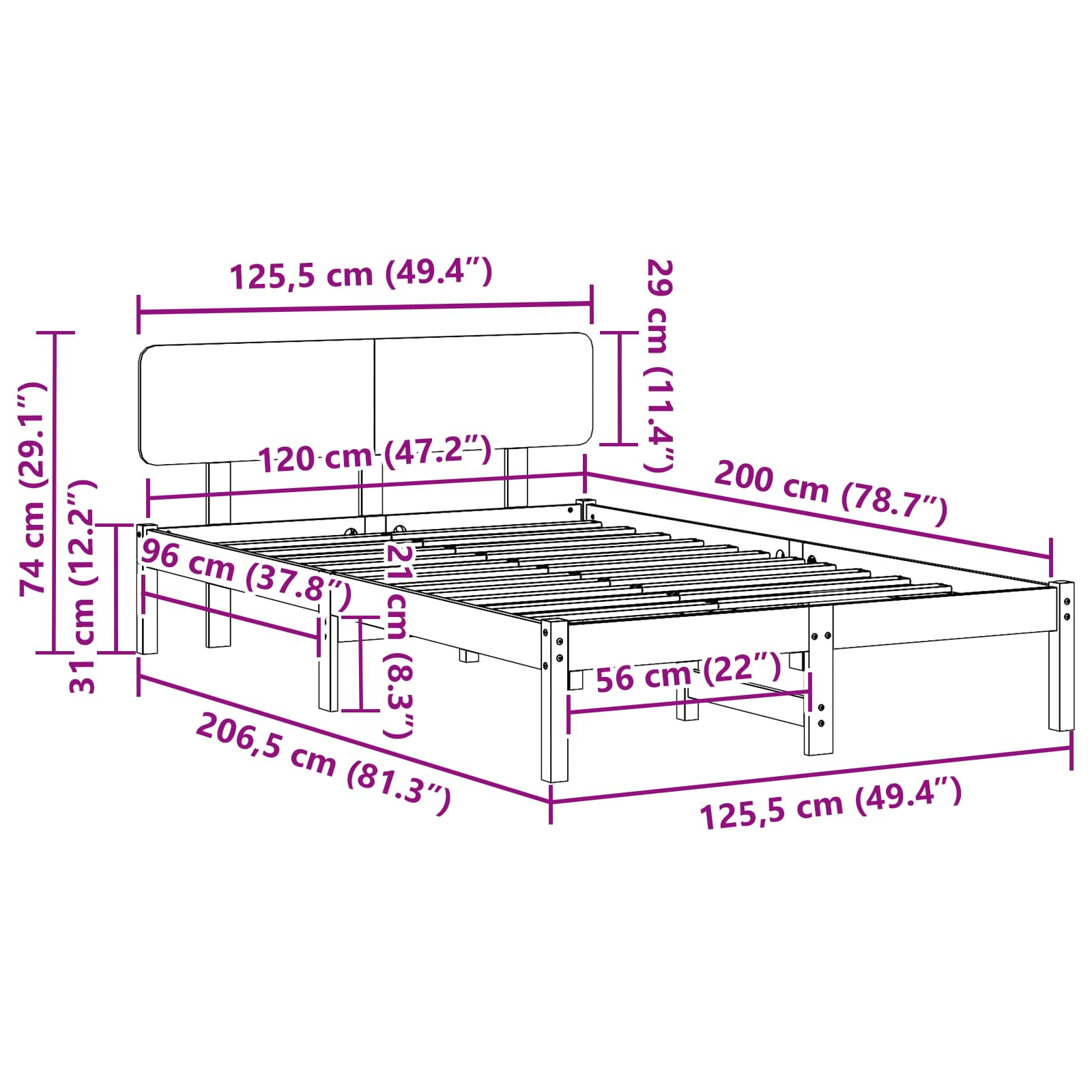 Bettrahmen Wachsbraun 120 x 200 cm Massives Kiefernholz