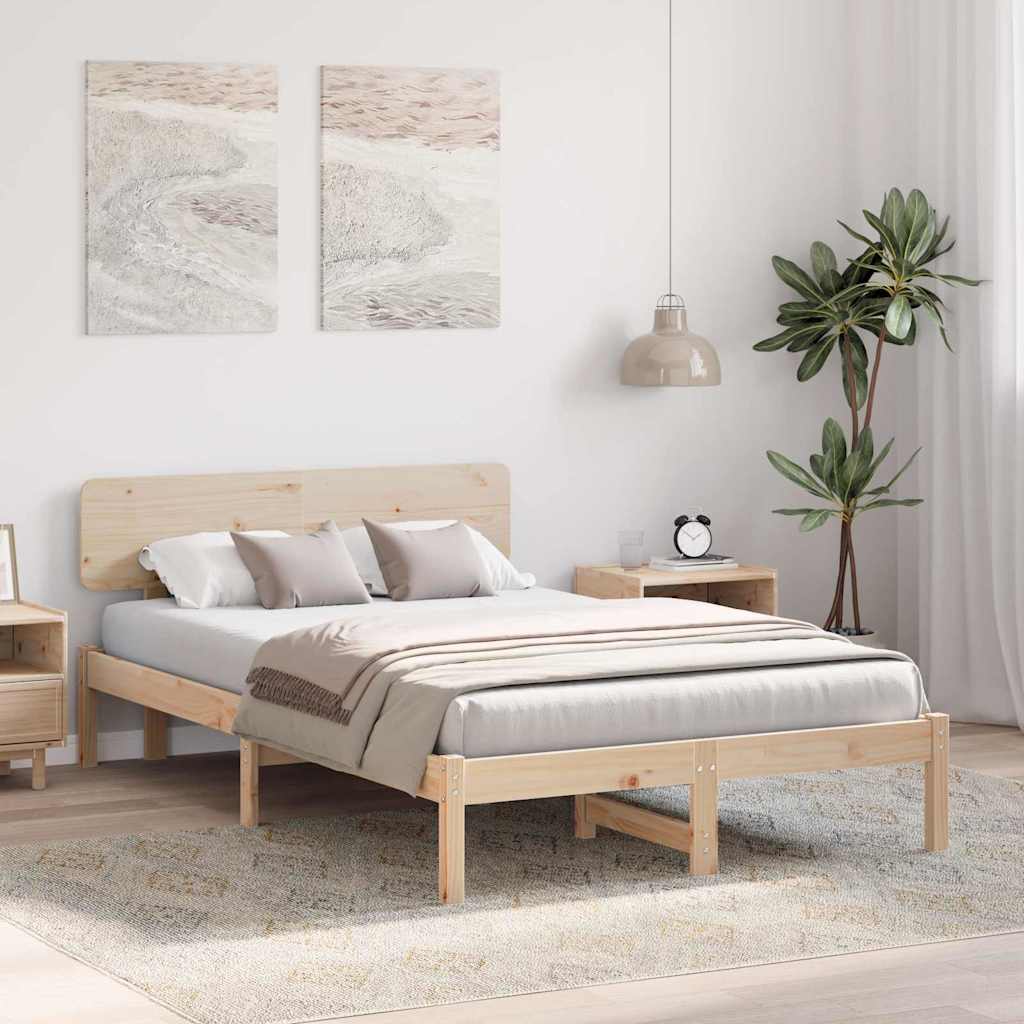 Bettrahmen mit Kopfteil Natur 120 x 190 cm Massives Kiefernholz