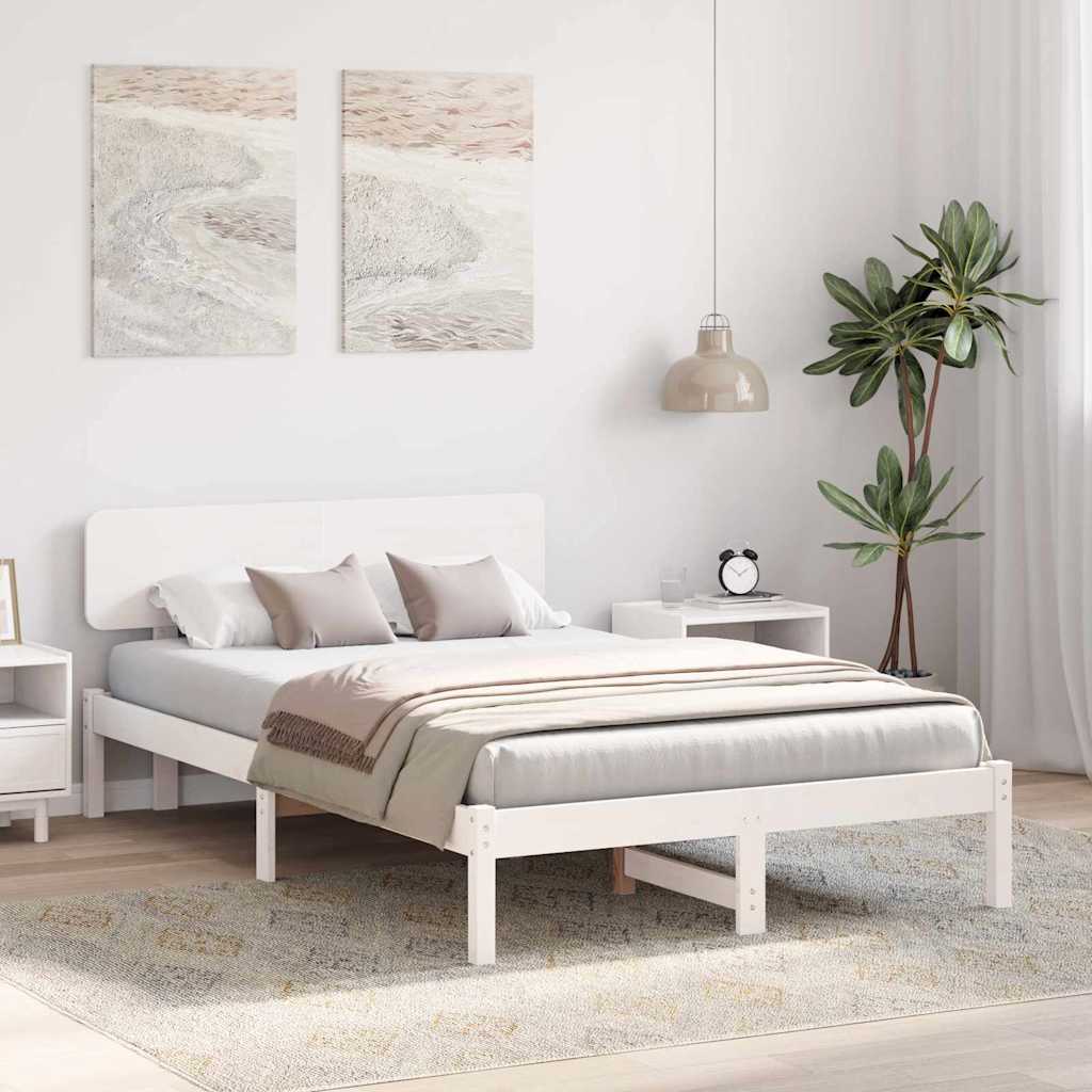 Bettrahmen mit Kopfteil Weiß 120 x 190 cm Massives Kiefernholz