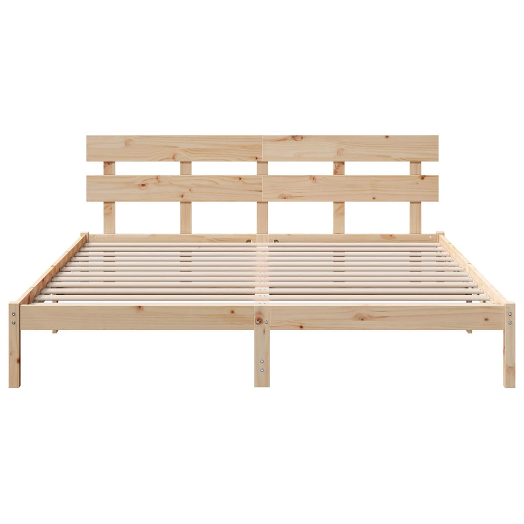 Bettgestell mit Kopfteil Braun 200 x 200 cm Massivholz Kiefer
