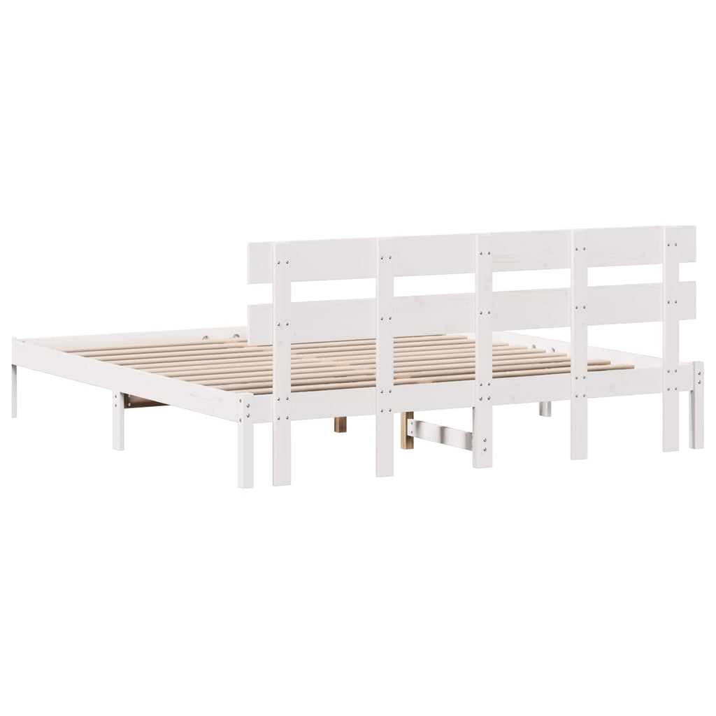 Bettgestell mit Kopfteil Weiß 200 x 200 cm Massivholz Kiefer