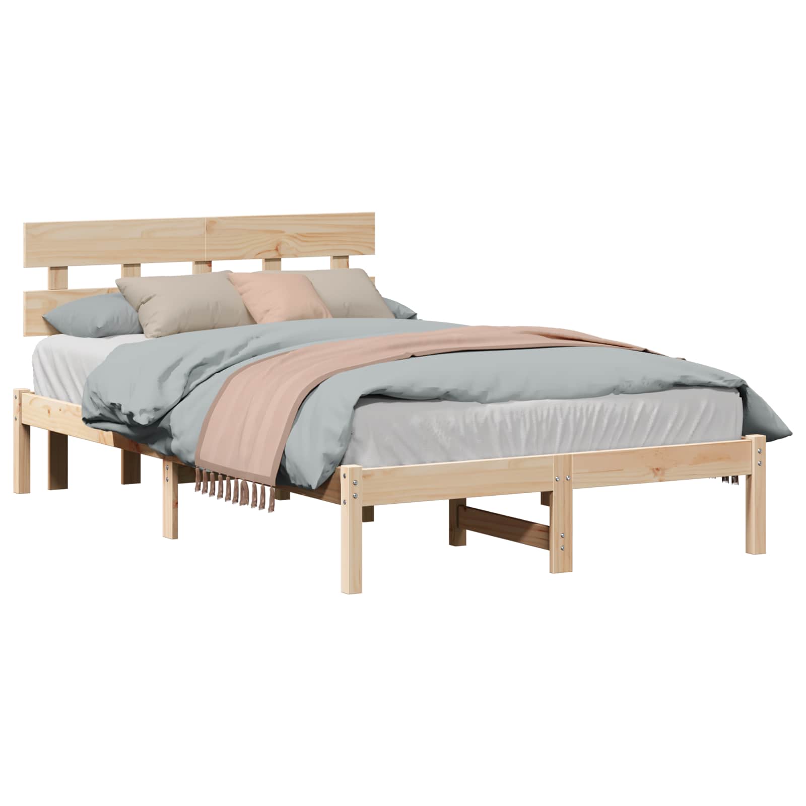 Bettgestell mit Kopfteil Braun 140 x 190 cm Massivholz Kiefer