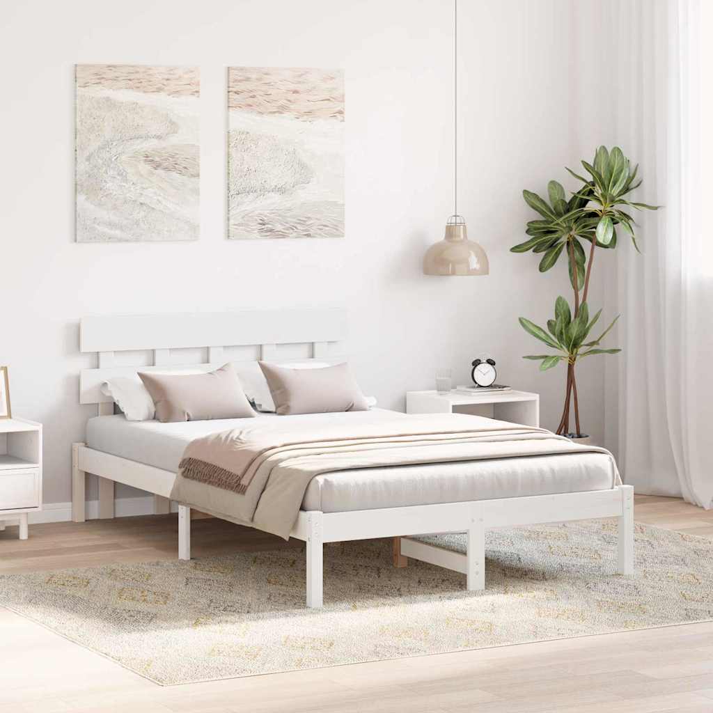 Bettgestell mit Kopfteil Weiß 140 x 190 cm Massivholz Kiefer