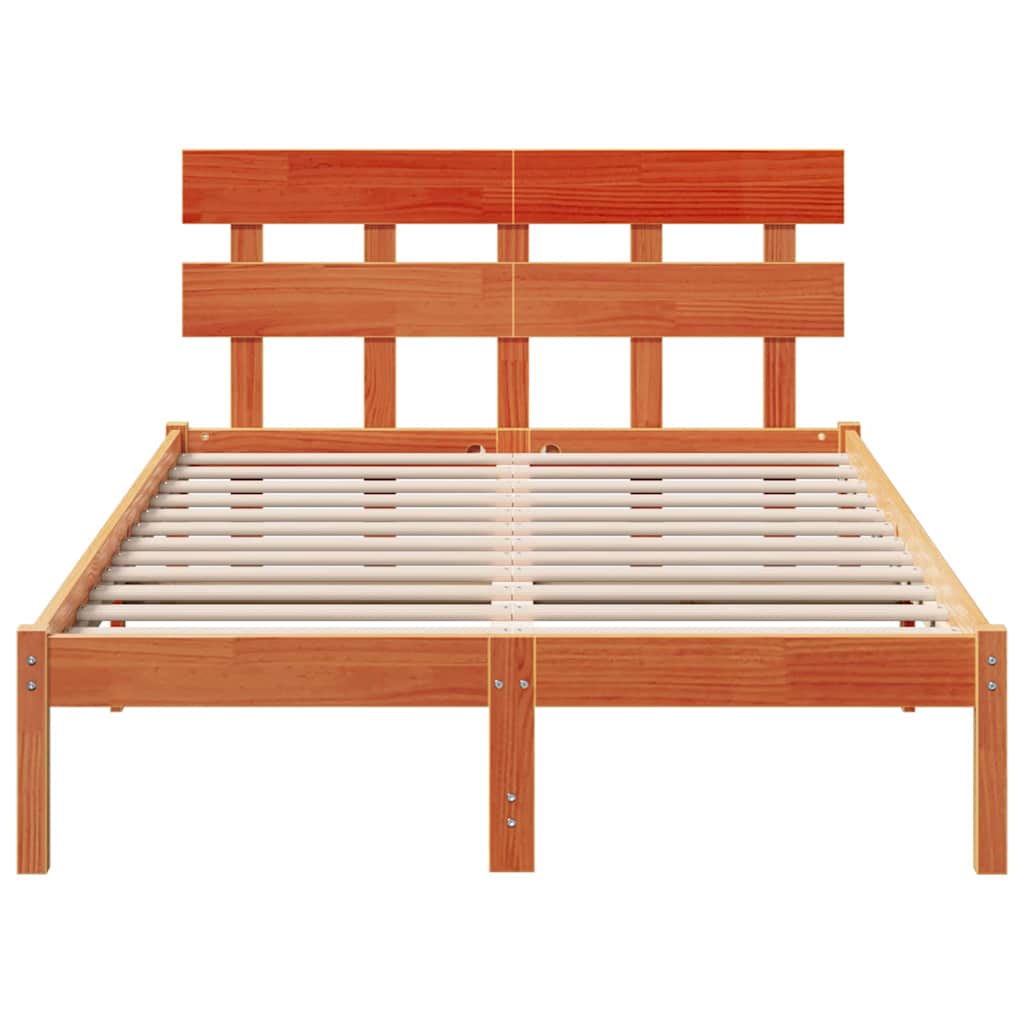 Bettgestell mit Kopfteil Braun 135 x 190 cm Massivholz Kiefer