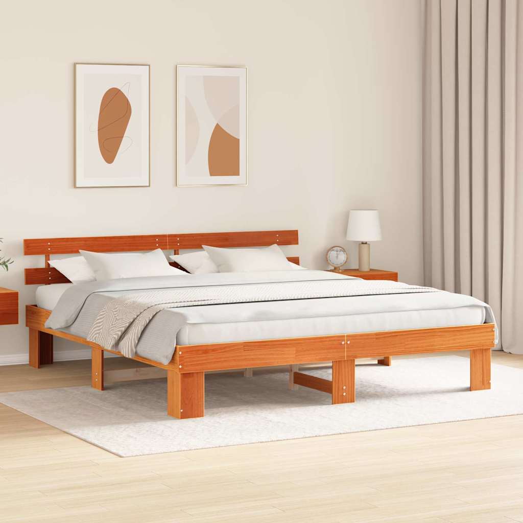 Bettrahmen Wachsbraun 200 x 200 cm Massives Kiefernholz