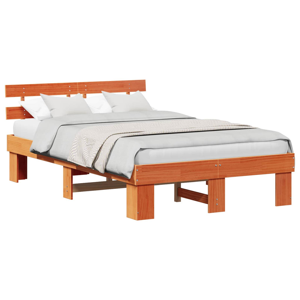 Bettrahmen Wachsbraun 140 x 190 cm Massives Kiefernholz